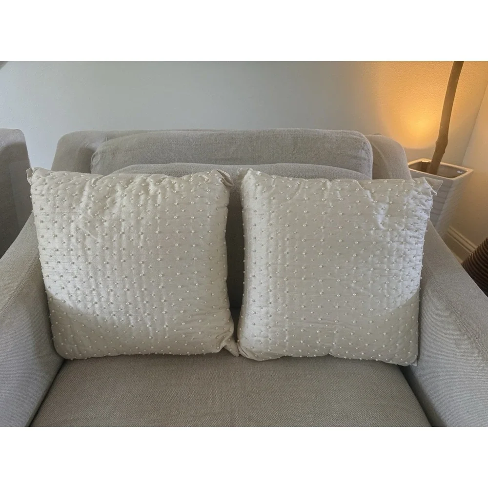 Pure Silk India Ink Pearl Throw Pillow Set of 2 Ivory Cream Bridal Baby Romantic